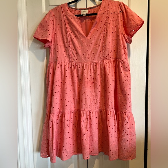 KNOX ROSE Flutter Short Sleeve, Eyelet Lace Dress, Completely Lined w Pink - Picture 1 of 9